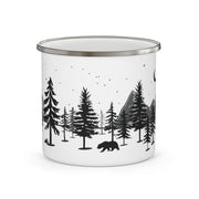 Rustic Enamel Camping Mug - Bear & Mountain Design for Outdoor Lovers