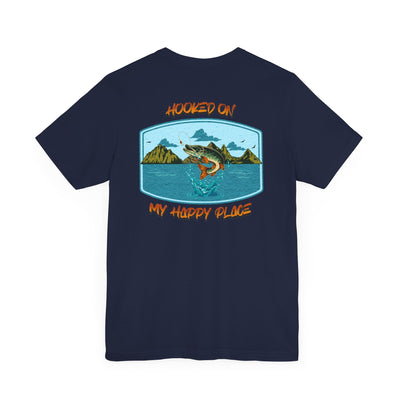 Fishing Adventure Tee with Northern Pike - "Hooked on My Happy Place" Unisex Short Sleeve Shirt