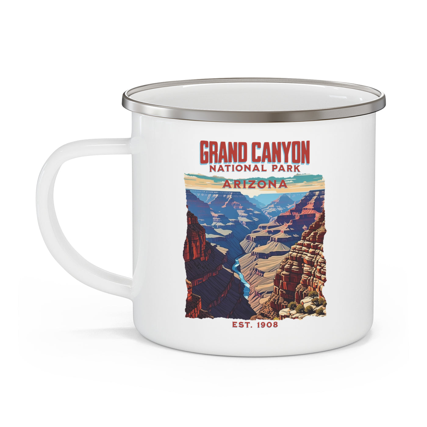 Vintage Grand Canyon Enamel Camping Mug | Nature Lover Gift, Outdoor Adventure Cup, Retro Travel Mug, Camper Gift, National Park Souvenir
