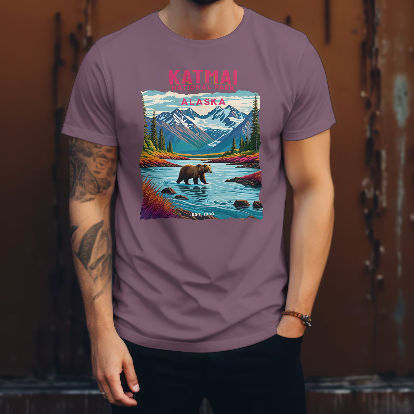 Katmai National Park Alaska T-Shirt - Bear Design, Outdoor Apparel, Travel Shirt, Vintage Style, Gift for Nature Lovers