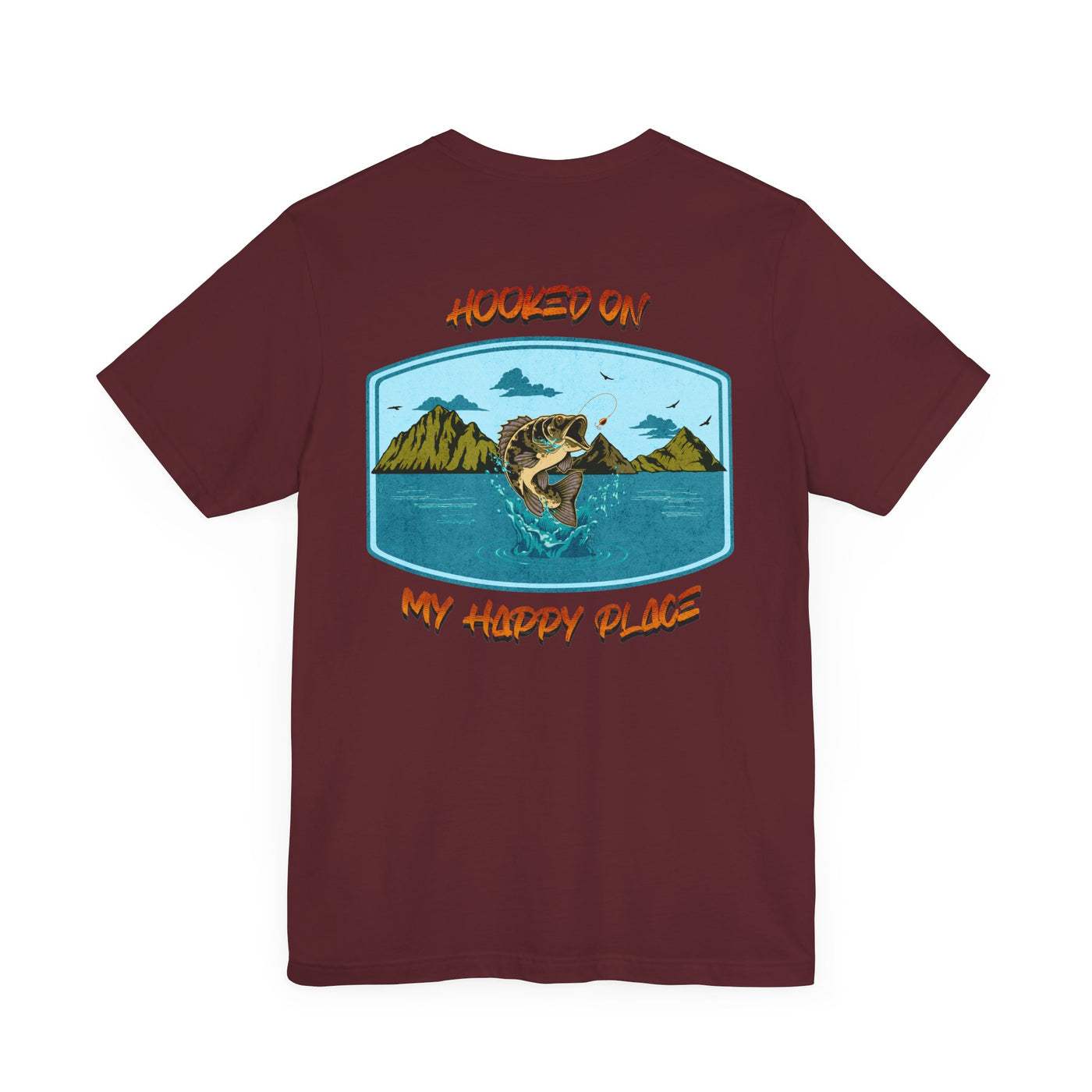 Fishing Themed Unisex Jersey Tee with Largemouth Bass - "Hooked On My Happy Place"
