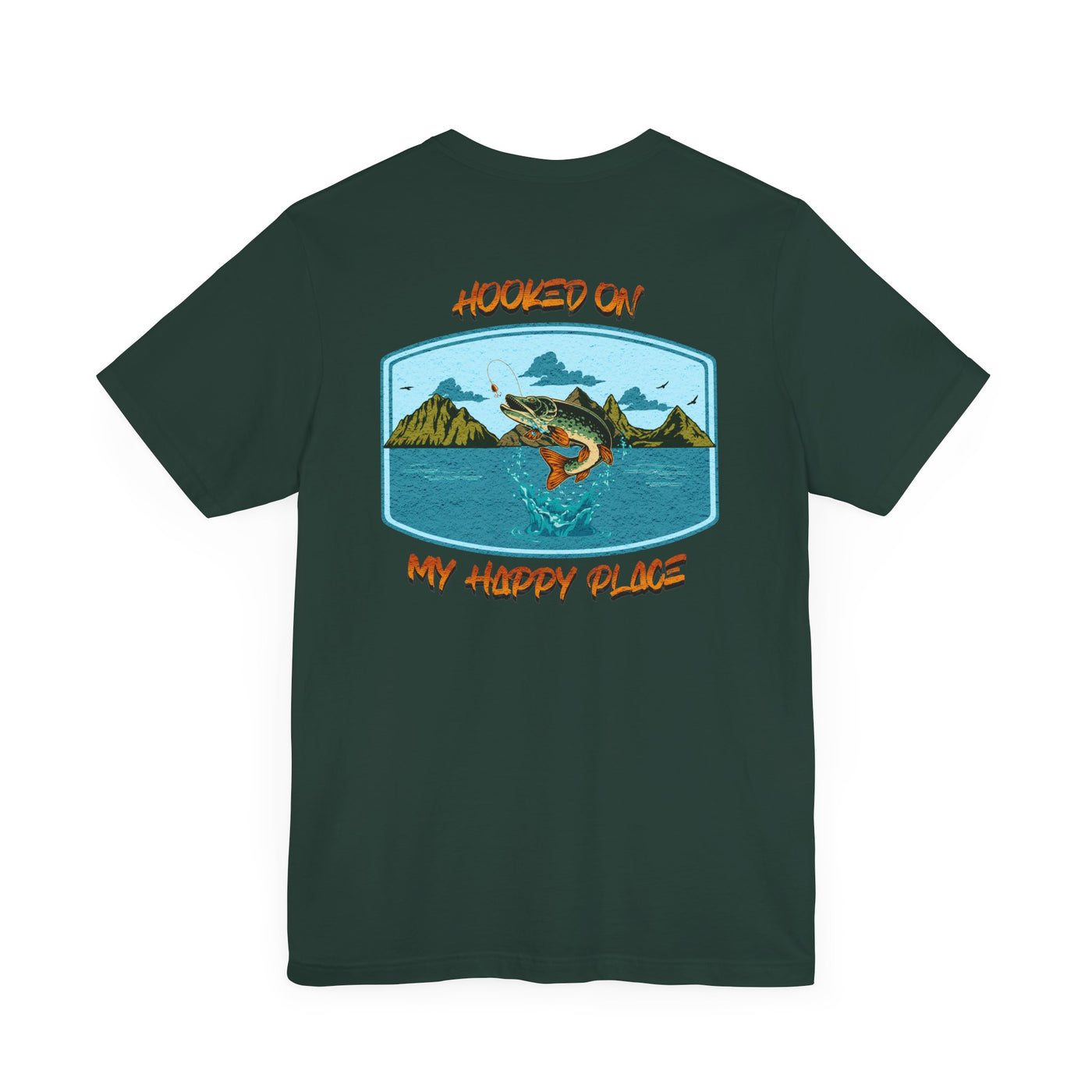 Fishing Adventure Tee with Northern Pike - "Hooked on My Happy Place" Unisex Short Sleeve Shirt