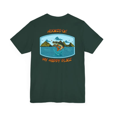 Fishing Adventure Tee with Northern Pike - "Hooked on My Happy Place" Unisex Short Sleeve Shirt