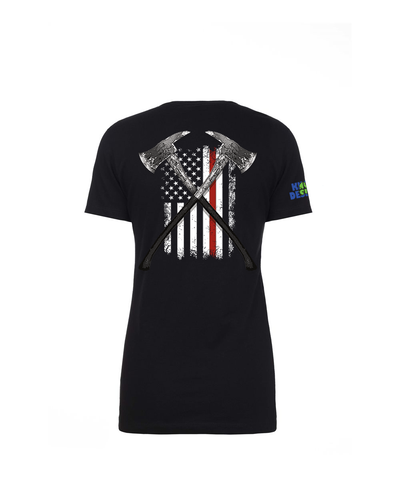 Women's T-shirt - Firemen Axes with Red Line on Flag - Made in USA