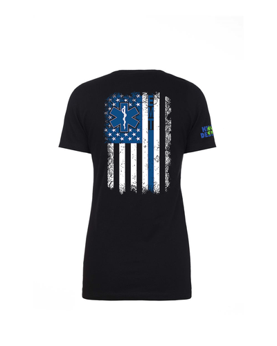 Women's T-shirt - Flag with EMT on Blue Line - Made in USA