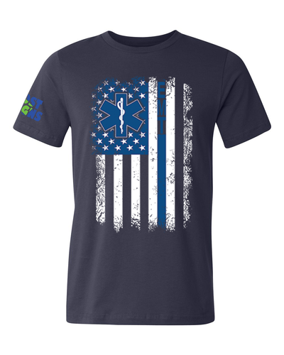 Men's T-Shirt - Flag with EMT on Blue Line - Made in USA