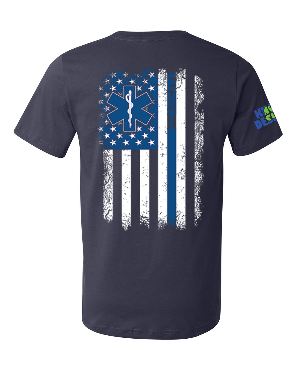 Men's T-Shirt - Flag with EMT on Blue Line - Made in USA